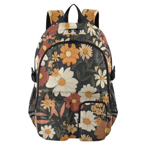 Mochila para laptop de 17.5 pulgadas con diseño retro de flores marrones para jóvenes