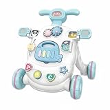 HuadaXtai Children Learning Deambulatore Bambini Passeggino Carrello Educativo Tavolo 2 in 1 con Pannello Staccabile Luci Musica Riconoscimento Forme Struttura, Blue Basic Battery