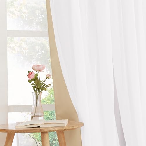 Image of PONY DANCE Sheer Window Curtains, 52 by 95 in, Biscotti Beige, 2 Pieces | Mix & Match Window Treatments Light Block Drapes Blackout Panels for Living Room