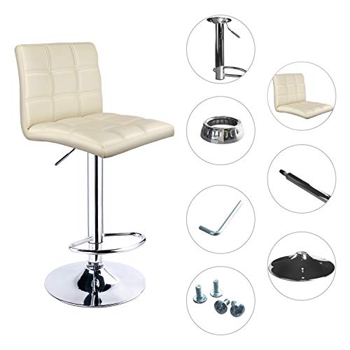Leopard Modern Square Pu Leather Adjustable Bar Stools With Back,Set Of 2, Counter Height Swivel Stool (Beige) #TOP1