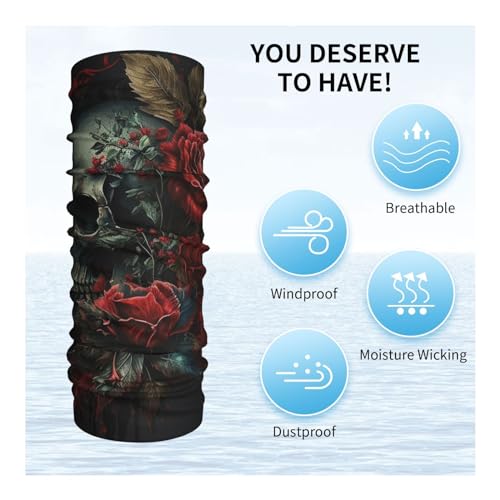 Skull and Red rose flower Art Dark Neck Gaiter Face Cover Scarf Balaclava Bandana for Women Men Gaiter Mask for Motorcycle Cycling Riding Skiing Party, White miniatura 5