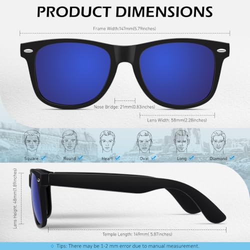 Image of Sunier Polarized Sunglasses for Men and Women, Retro Square Matte Finish UV400 Protection Shades for Driving, Fishing