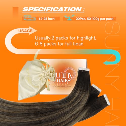 Image of Sunny Hair Brown Tape in Hair Extensions Human Hair Balayage Skin Weft