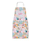 MYSOMY GiGi Delantal con bolsillos, delantales de flores bohemias para Gigi Mimi, regalo para el día de la madre, regalo Gigi de nieta y nieto, Delantal GiGi, Taille unique