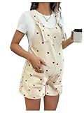 MakeMeChic Women's Maternity Overall Jumpsuit Corduroy Heart Knot Sleeveless Short Romper with Pocket Apricot Medium