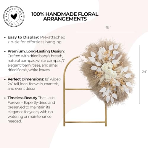Arreglo artesanal de pasto pampas blanco con rosas miniatura 2