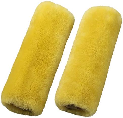 OGLAND 2 Pack Real Sheepskin Wool Car Seat Belt Pads for Auto Car Seat Belt, Soft Shoulder Pad, Neck Cushion Protector, Genuine Natural Merino Wool (Lemon Yellow)