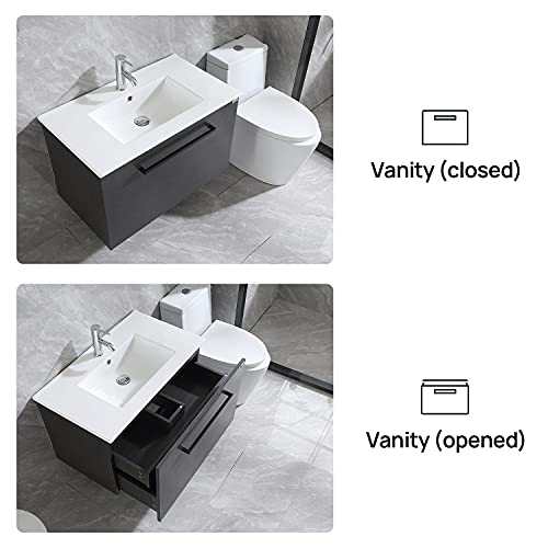 Wonline 32" Bathroom Vanity Set Wall Mounted Cabinet With Sink Combo Chrome Faucet #TOP3