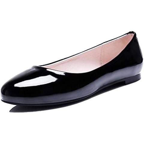 HiTime Women's Classic Low Top Slip On Pumps Patent Leather Work Shoes Dress Loafer Flats Size 2-11 (9.5, Black) Cover
