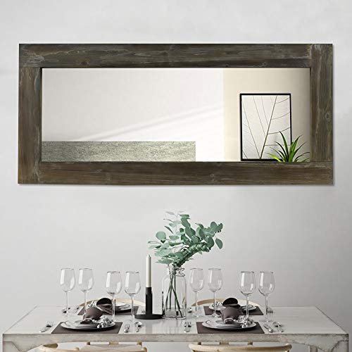Trvone Full Length Mirror Floor Mirror Rustic Wood Frame, Hanging Vertically Or Horizontally Or Leaning Against Wall, Large Bedroom Mirror Dressing Mirror Wall-Mounted Mirror, 58"X24" #TOP3