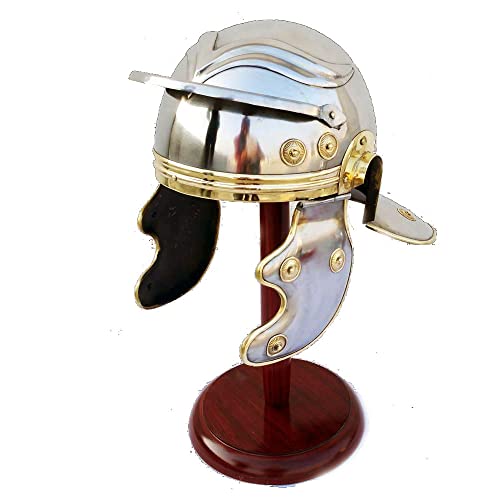 Image of AnNafi Roman Centurion Helmet with Stand - Medieval Roman Warrior Costume Helmet, Steel Imperial Gallic Armor Replica, LARP, Halloween Cosplay, Reenactment, Renaissance Display Decor Adult