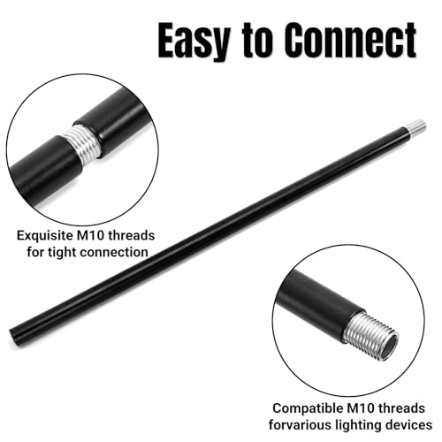 Image of Noamus 20 Pack Matte Black M10 Threaded Extension Rod, 12 Inches Chandelier Hanging Rods for Pendant Light, Kitchen Island Lighting, Lamp Fixture Down-rods&Stems, Dining Room, Living Space (30cm)