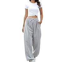 Sportieve wijde joggingbroek voor dames Katoenen joggingbroek met hoge taille Bodemtrainingsbroek met zakken legging (Color : Army green, Size : L