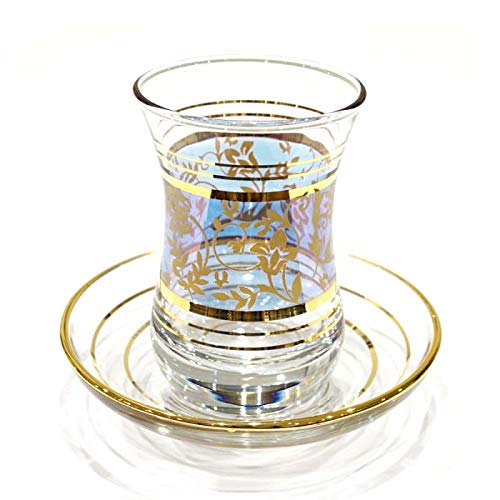 トルコ製 チャイグラス CB-231ブルー×ゴールドフラワー(1客) トルコ製 チャイグラス CB-231ブルー×ゴールドフラワー(1客)