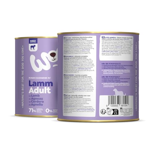 WOW Dog Hunde-Nassfutter mit Lamm 6 x 800g | ohne Getreide & Zucker