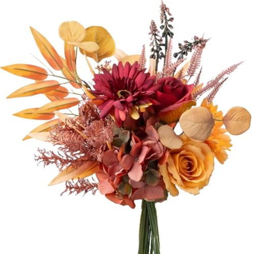 YELIKIT Flores artificiales, plantas artificiales, flores decorativas, hortensias, arreglos florales de seda para el hogar, ramo de otoño, boda, jardín, decoración de festivales