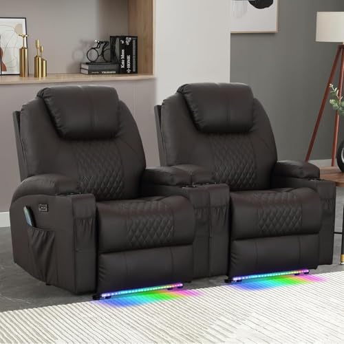 Recliner Chair with Heat Massage LED Lights USB