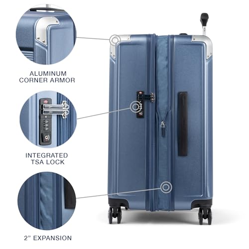 Image of Travelpro Platinum Elite Hardside Expandable Checked Luggage, 8 Wheel Spinner, TSA Lock, Hard Shell Polycarbonate Suitcase, Dark Sky Blue, Checked Medium 25-Inch