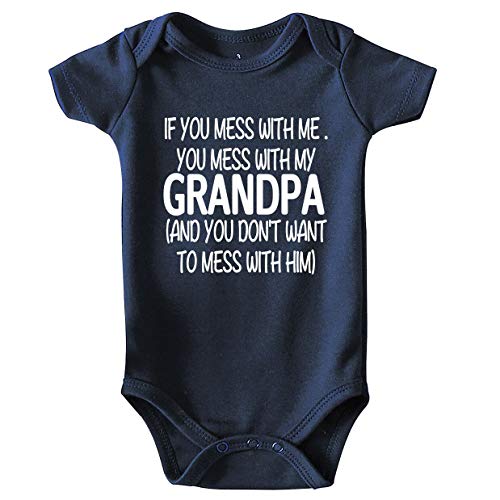 shlrzy Mess with Grandpa Baby Boy Clothes Unisex Funny Baby Girl Bodysuits navy 0-3Months