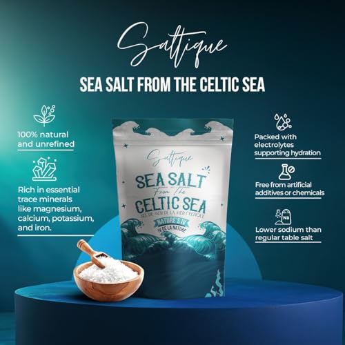 Saltique Celtic Salt Coarse Organic From the Celtic Sea - Celtic Organic Salt Packed with 82 Minerals Helping You Stay Hydrated, Improve Electrolyte Balance, and Experience Optimal Muscle and Nerve