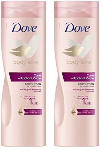 Dove Crema Hidratante Corporal Iluminadora Care + Radiant Glow con Sérum Restaura Ceramidas y Minerales Naturales para Todo Tipo de Piel, 400ml (Paquete de 2)