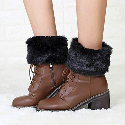 Image of Women Winter Faux Fur Boot Cuff Crochet Knit Boots Socks Short Leg Warmers