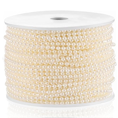 Craft String Pearls 3MM Pearl Bead, 99 Feet Ivory Faux Pearl Garland Spool Roll Strand Wedding Party Decoration