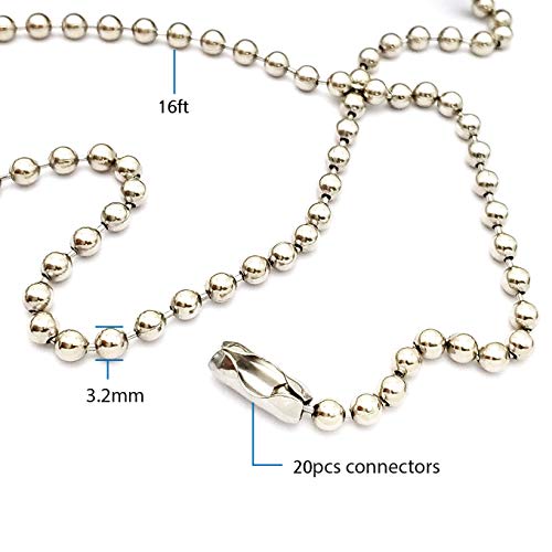 Metal Fan Pull Chain Extension, Ceiling Fan Chain Connector,Diameter 3.2Mm 16 Feet Long With 20 Pcs Connector #TOP2