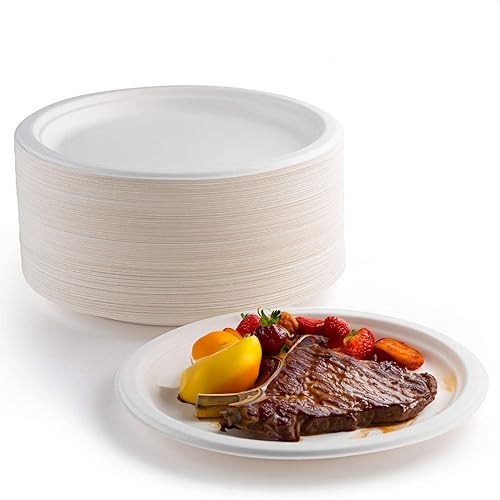 Bamboo industry Super starre Pappteller, weiße Einweg-Bagasse-Teller,...