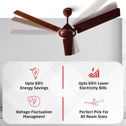 Image of LUKER JVLuker USA Nano XL 1200mm BLDC Ceiling Fans with Remote, BEE 5 star Rated Energy Efficient Ceiling Fan for Living Room, High Air Delivery with Reverse Mode & 2 Year Warranty- Brown
