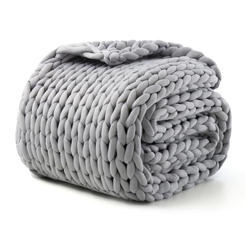 Goodhipi Hand-Knit Weighted Blanket for Adults,Chunky Knit Blanket, Cooling,Breathable,Sustainable for Deep Sleep Pressure,Machine Washable,Organic Cotton,Gifts for Women(Moonlight Lime,40