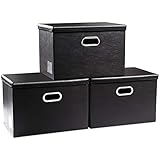 PRANDOM Large Foldable Storage Bins with Lids [3-Pack] Leather Fabric Collapsible Storage Boxes Orga