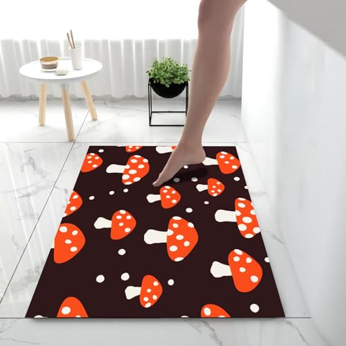 Patron De À Pois Champignon Tapis de Porte Rectangulaire 50x80cm Noir - 5