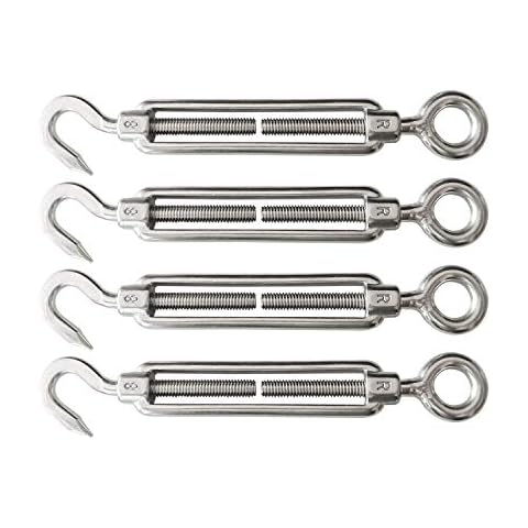 Hoomuda M8 Super Heavy Duty Stainless Steel 316 Hook to Eye Turnbuckle, 4 Pieces (4 PC M8 Hook to Eye) Cover