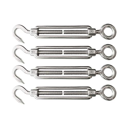 Hoomuda M8 Super Heavy Duty Stainless Steel 316 Hook to Eye Turnbuckle, 4 Pieces (4 PC M8 Hook to Eye)