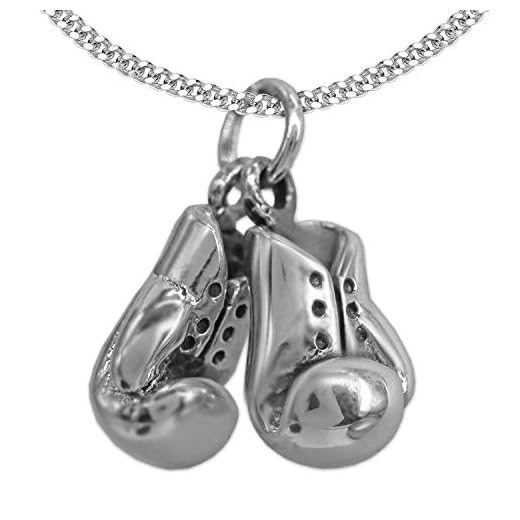 Clever Schmuck Silberne Anhänger kleine Boxhandschuhe als Paar 12 x 8 mm glänzend mit Kette Panzer 42 cm STERLING SILBER 925 rhodiniert