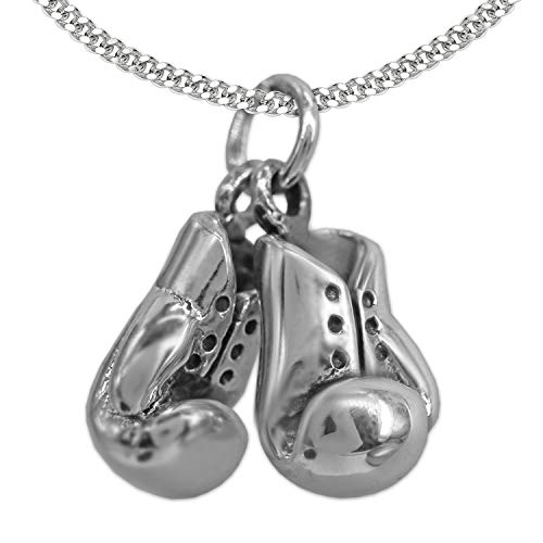 Clever Schmuck - Colgante de plata con pequeños guantes de boxeo, 12 x 8 mm, brillante, con cadena de 42 cm, plata de ley 925 rodiada