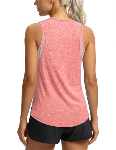 Wayleb Sports Tops for Women UK Sleeveless Round Neck Mesh Comfort Fit Breathable Fitness Shirt Activewear Gym Tank Tops for Exercise Training Coral Pink S-3XL