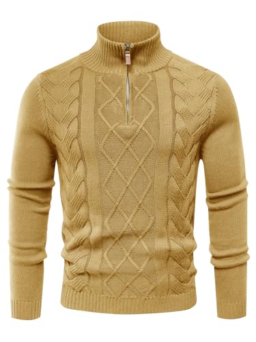 Les umes Mens Quarter Zip Sweater Cotton Mock Neck Pullover Sweaters Warm Long Sleeve Cable Knitted Jumper2