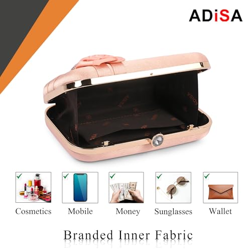 Image of ADISA Studded flower formal party clutch with pearl handle and gold chain for women and girls (CL111)