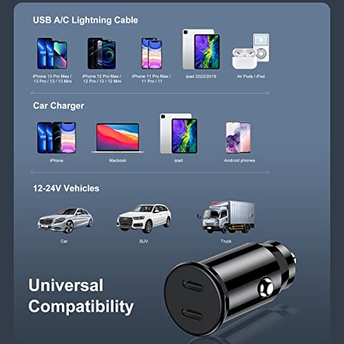 Iphone 11 12 13 14 Car Charger, Dual Port Usb C Power Delivery Fast Car Charging Adapter Plug With 2Pack 6Ft Type C To Lightning Cable Cord For Iphone 14 Pro Max/13 Pro/12 Pro/12 Mini/11/X/Xs/Xr/Ipad #TOP6