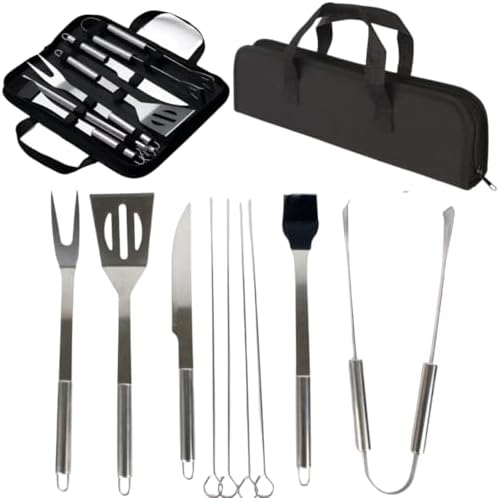 Kit Para Churrasco 9 Peças Com Estojo Resistente E Alça Cabo De I...