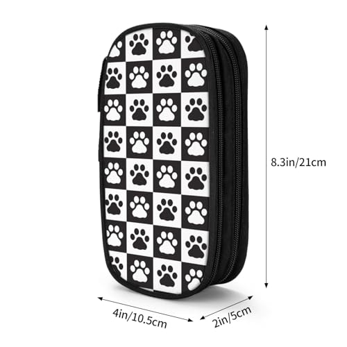 Image of Perinsto Black And White Checkered Dog Paws Pencil Case Big Capacity Multi Compartment Stationery Box Pencil Pouch Holder Desk Organizer For School Office Home