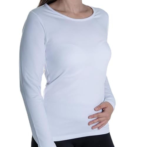 Women's Thermal Top Longa Manga, High Compressão | Tecido Branco Breathable T-Shirt | Ideal for Layering, disponível em vários tamanhos, Branco, L