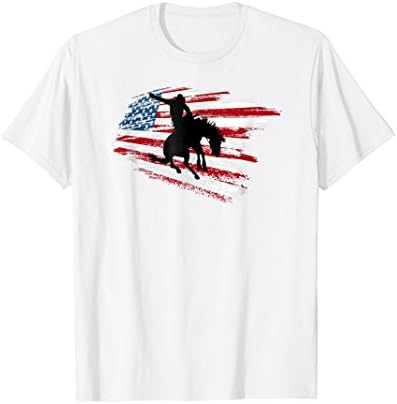 Distressed Rodeo Bronc Riding American Flag T-Shirt