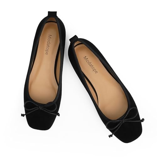 Image of Modatope Womens Flats Ballet Ballerina Flats for Women | Bow Bowknot Square Toe Slip on Flats, Dressy Comfort Ballet Shoes for Work, Driving, School, Travel & Daily Outings