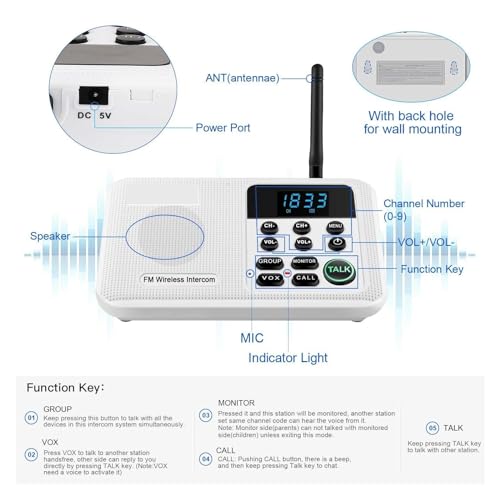 Interphone sans fil pour maison et bureau avec écran 100 codes - 4