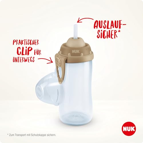 NUK Flexi Cup Trinklernbecher für Kleinkinder | 12+ Monate | 300 ml | Auslaufsicherer, weicher Trinkhalm | Clip & Schutzkappe | Blau – Ansicht 2