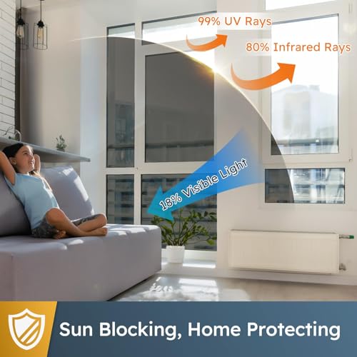 Image of Woohome Blackout Glass Film & Stickers (24 X 96 Inchs) for Privacy Window Cover for Home & Office - Easy Apply, UV Protection, Removable Decorative Film (5% Blackout Black Film 2 X 8 SQFT)