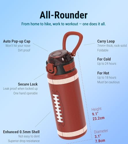 MYFOREST 24oz/700ml Insulated Sport Water Bottle, Odor-Free Surgical-Grade Liner, Quick-Open Lid for Chug/Sip, for Daily/Travel/Gym/Office/Fan Gift (American Football) - Thumbnail 5